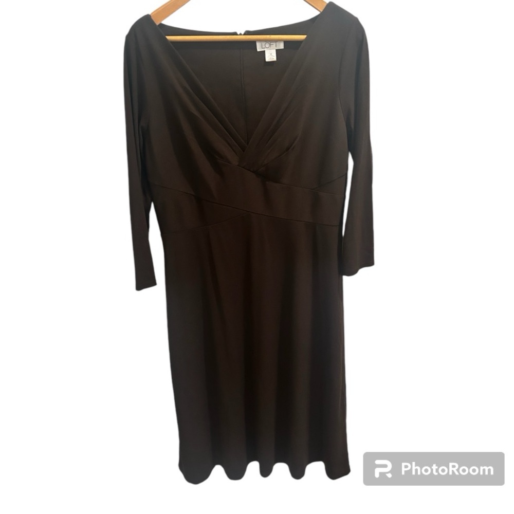 V neck long sleeve midi dress, dark brown